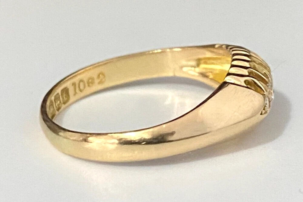 Antique 18K Yellow Gold & Old Cut Diamond Ring C1918 Size O - 7
