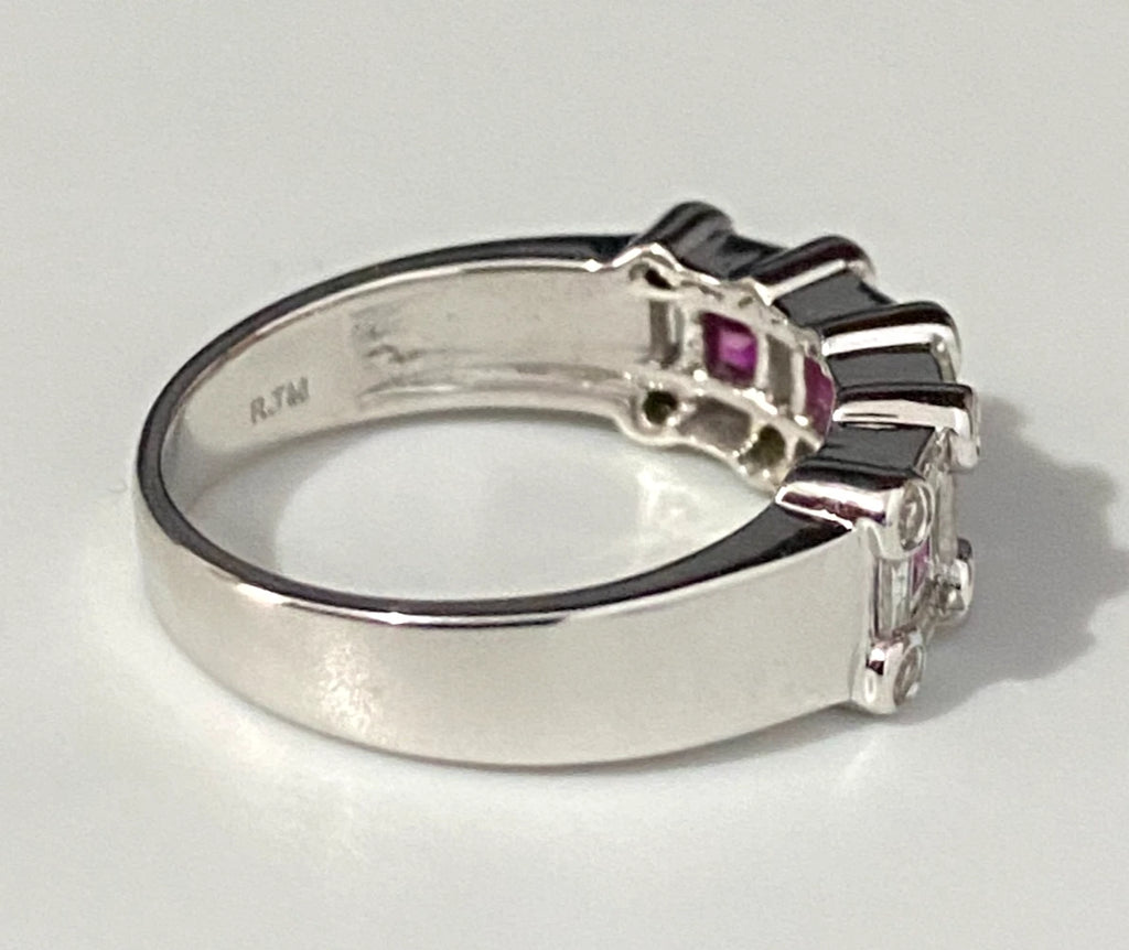 14K White Gold W/ Ruby & 0.60CT Diamond Ring Size N - 6 3/4