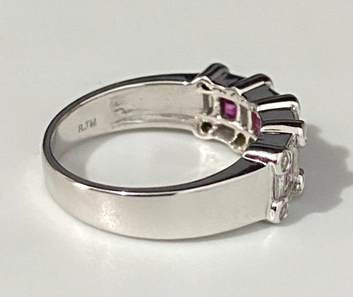 14K White Gold W/ Ruby & 0.60CT Diamond Ring Size N - 6 3/4
