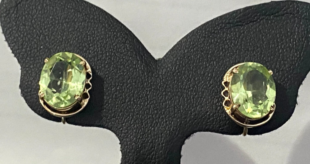 1950's 9K Rose Gold & Green Stone Set Earrings for Non-Pierced