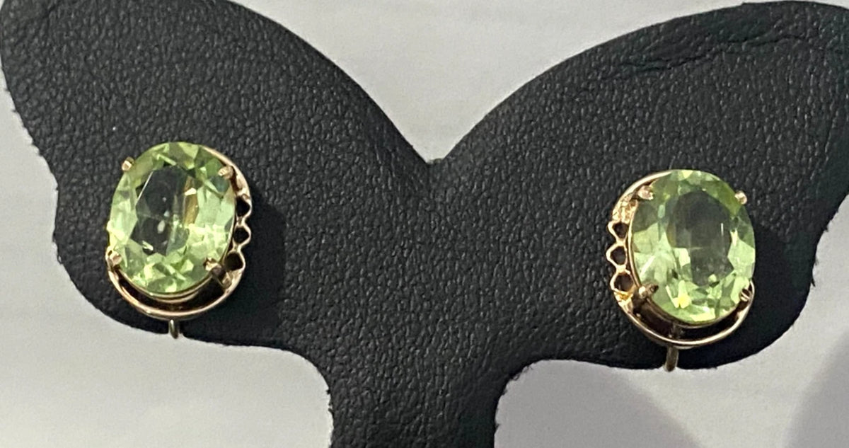 1950's 9K Rose Gold & Green Stone Set Earrings for Non-Pierced