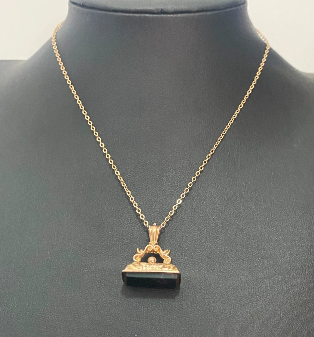 Antique Edwardian 9K Yellow Gold Bloodstone Fob/Seal Pendant