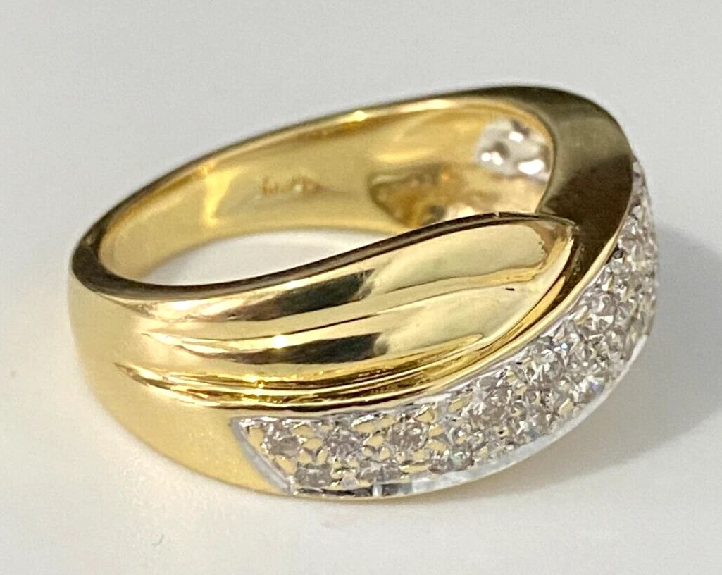 Heavy 18K Yellow Gold & 1.0CT Diamond Crossover Ring Size Q - 8