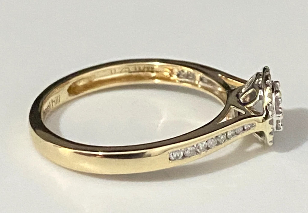 10K Yellow Gold & 0.25CT Diamond Halo engagement Ring Size O - 7 1/4