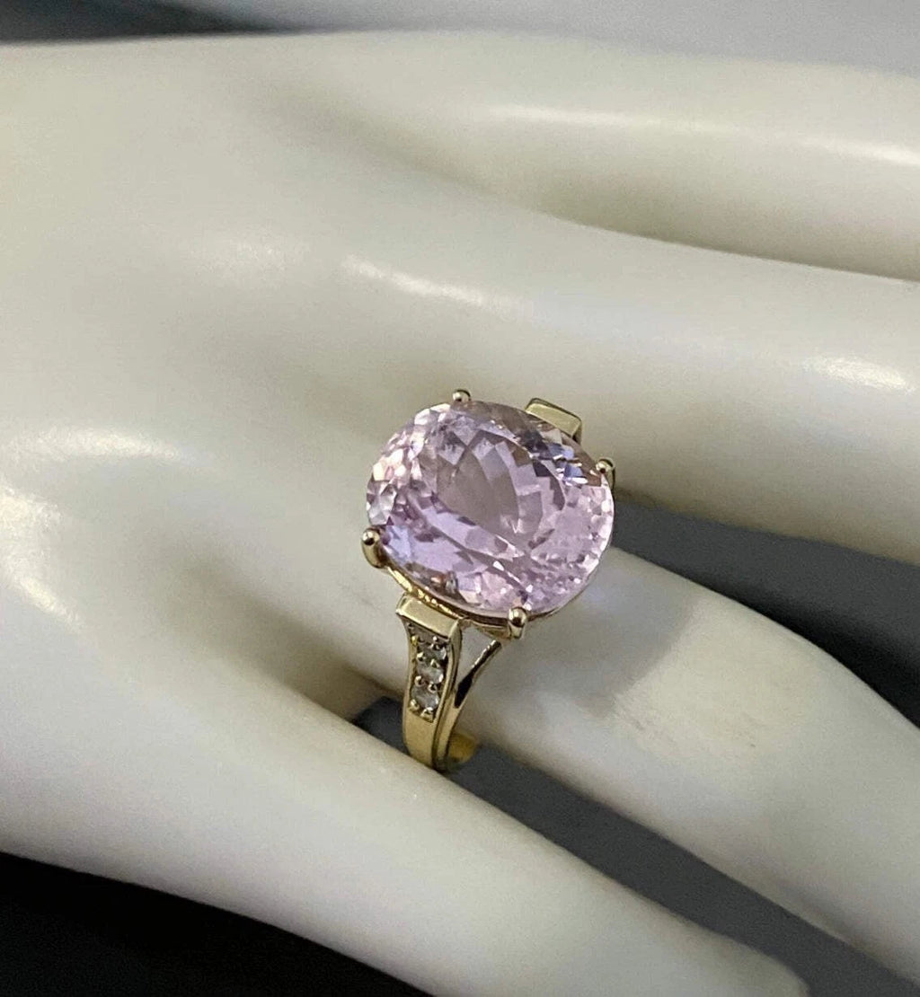 9K Yellow Gold With 10.0CT Pink Kunzite Ring Size N 1/2 (US 7)