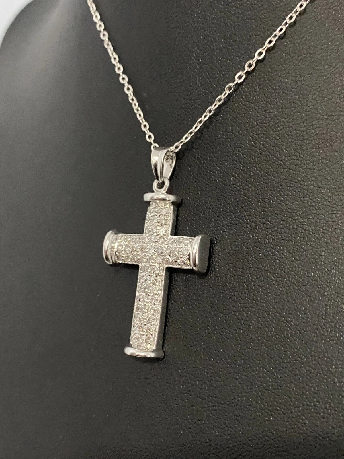 Large 9K White Gold W/ 1.00CT Diamond Cross Pendant