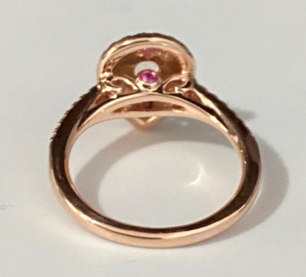 10K Rose Gold W/ Morganite & 0.25CT Diamond Halo Ring Size H 1/2 - 4