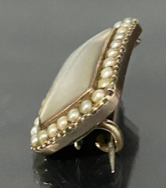 GEORGIAN 9K Gold W/ Pearl & Woven Hairwork Memorial Brooch