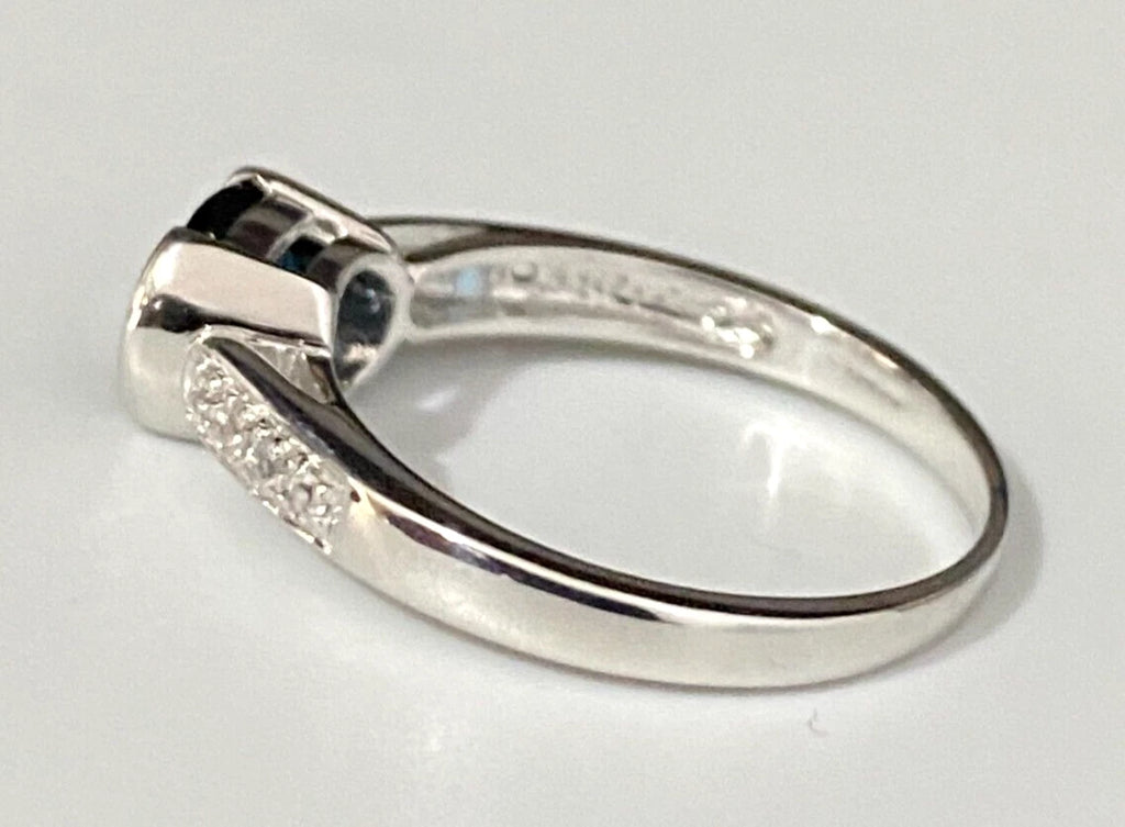 9K White Gold W/ Sapphire & White Zircon Ring Size P 1/2 - 7 3/4