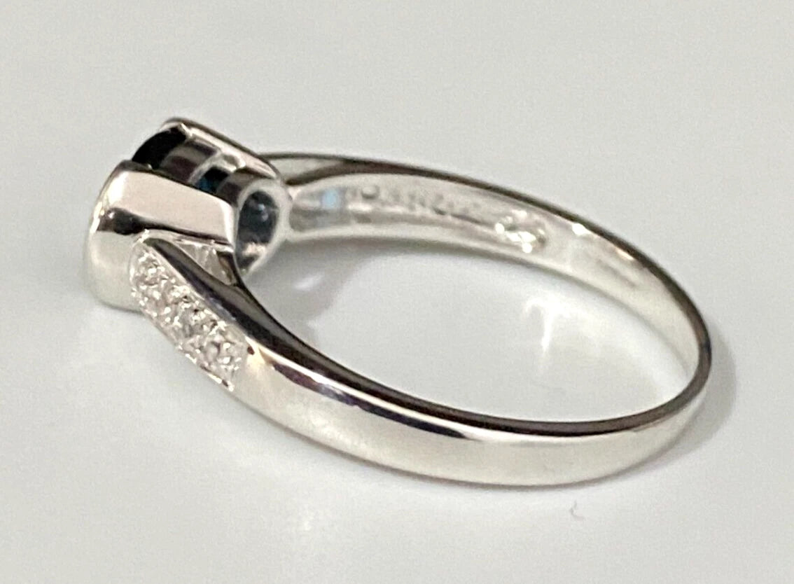 9K White Gold W/ Sapphire & White Zircon Ring Size P 1/2 - 7 3/4