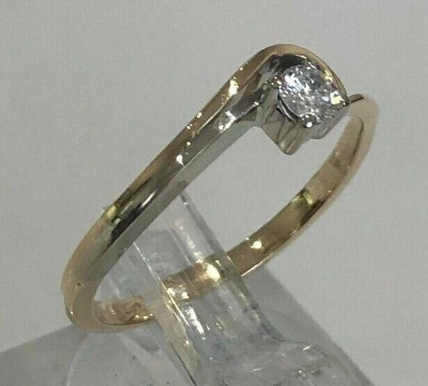 10K Two Color Gold & 0.15CT Diamond Single Stone Swirl Ring Size O - 7