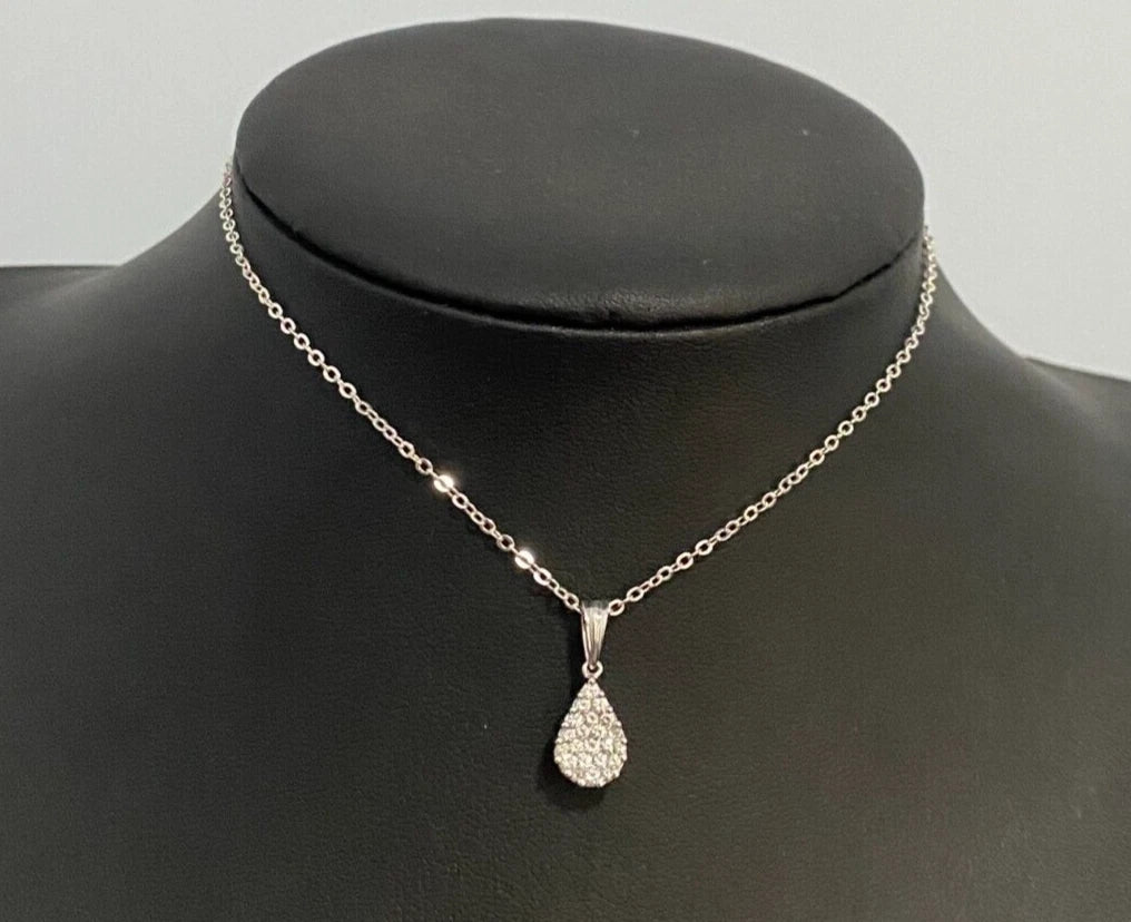 18K White Gold W/ 0.44CT Brilliant Diamond Pear Shape Pendant