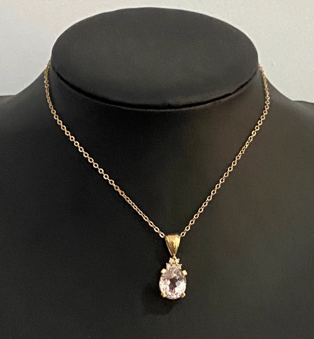 18K Yellow Gold With 4.0CT Kunzite & Diamond Pendant By ILIANA