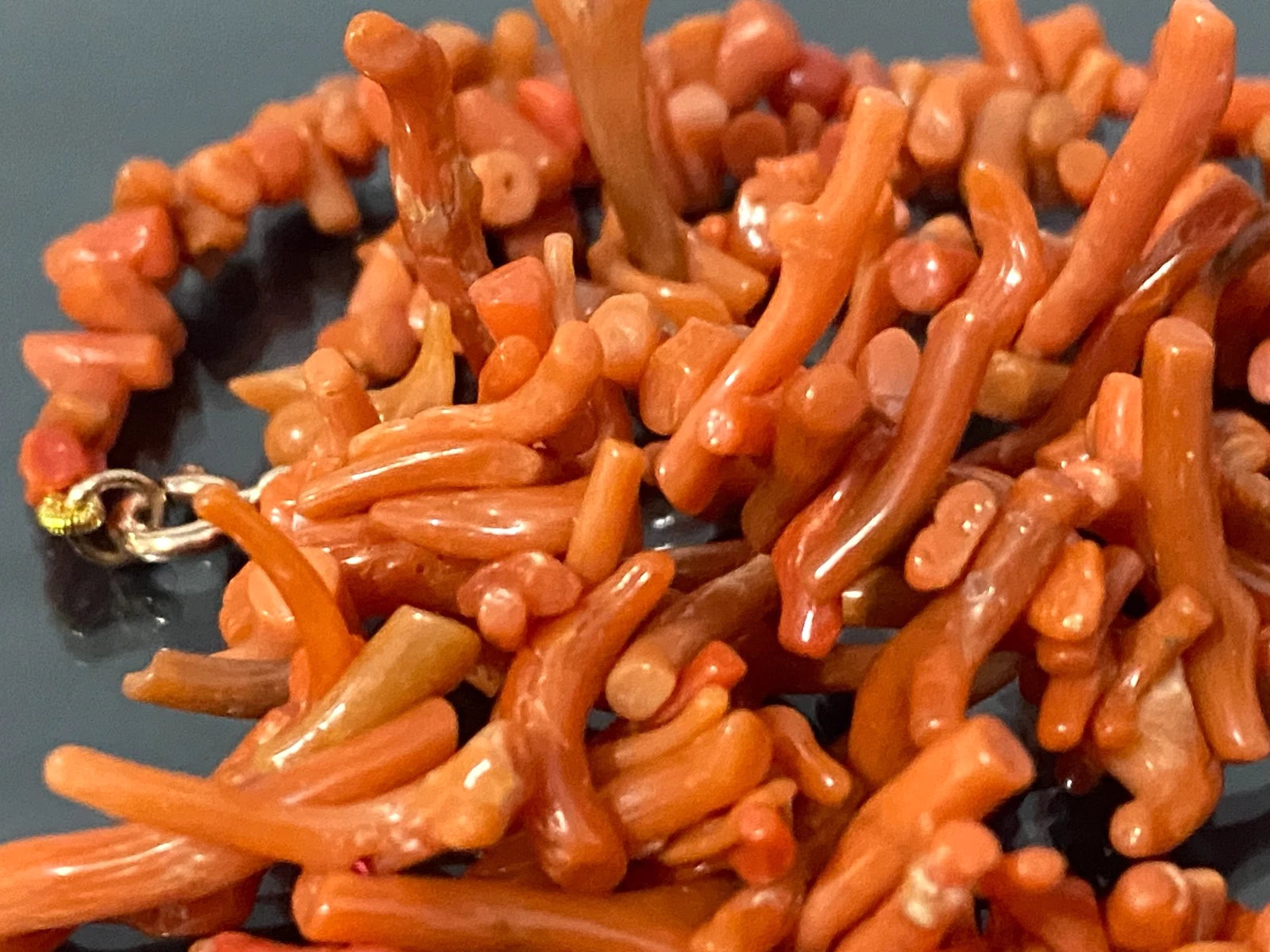 Red Coral Branch Single-Strand Necklace W/ 9K Yellow Gold Clasp 50cm Long