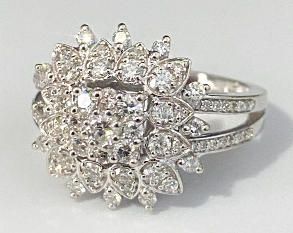 10K White Gold & 1.0CT Diamond Cluster Ring Size N 1/2 - 6 3/4