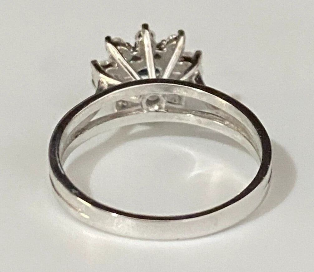 18K Gold W/ Sapphire & Diamond Cluster Engagement Ring Size N 1/2 - 6 3/4
