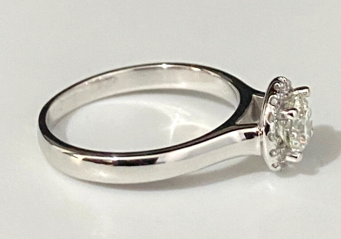 18K White Gold & 0.50CT Diamond Halo Ring Size K 1/2 - 5 3/8