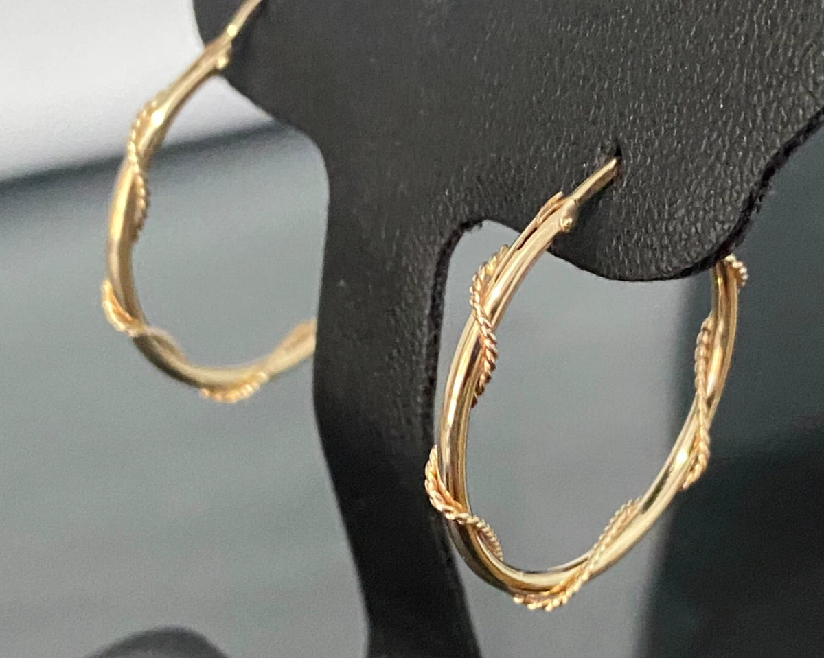 9K Yellow Gold Twisted Hoop Earrings
