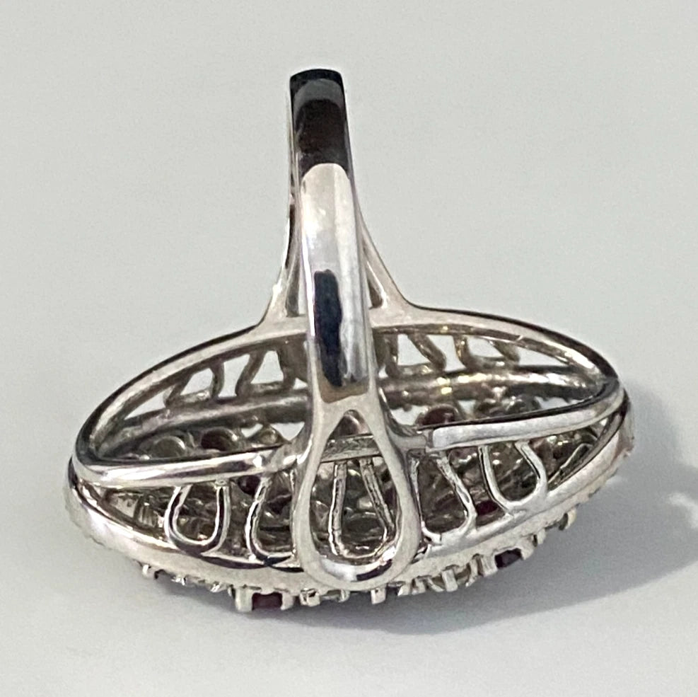 18K White Gold W/ Ruby & 1.0CT Diamond Cocktail Ring Size I - 4 1/2