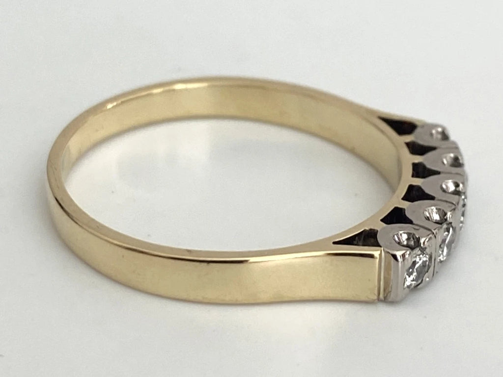 18K Yellow Gold & Palladium Five Stone Diamond Ring - Size R (US 8.75) 12849
