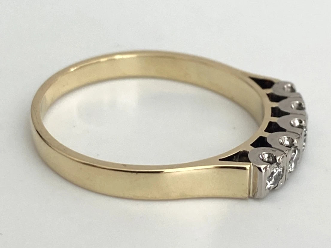 18K Yellow Gold & Palladium Five Stone Diamond Ring - Size R (US 8.75) 12849