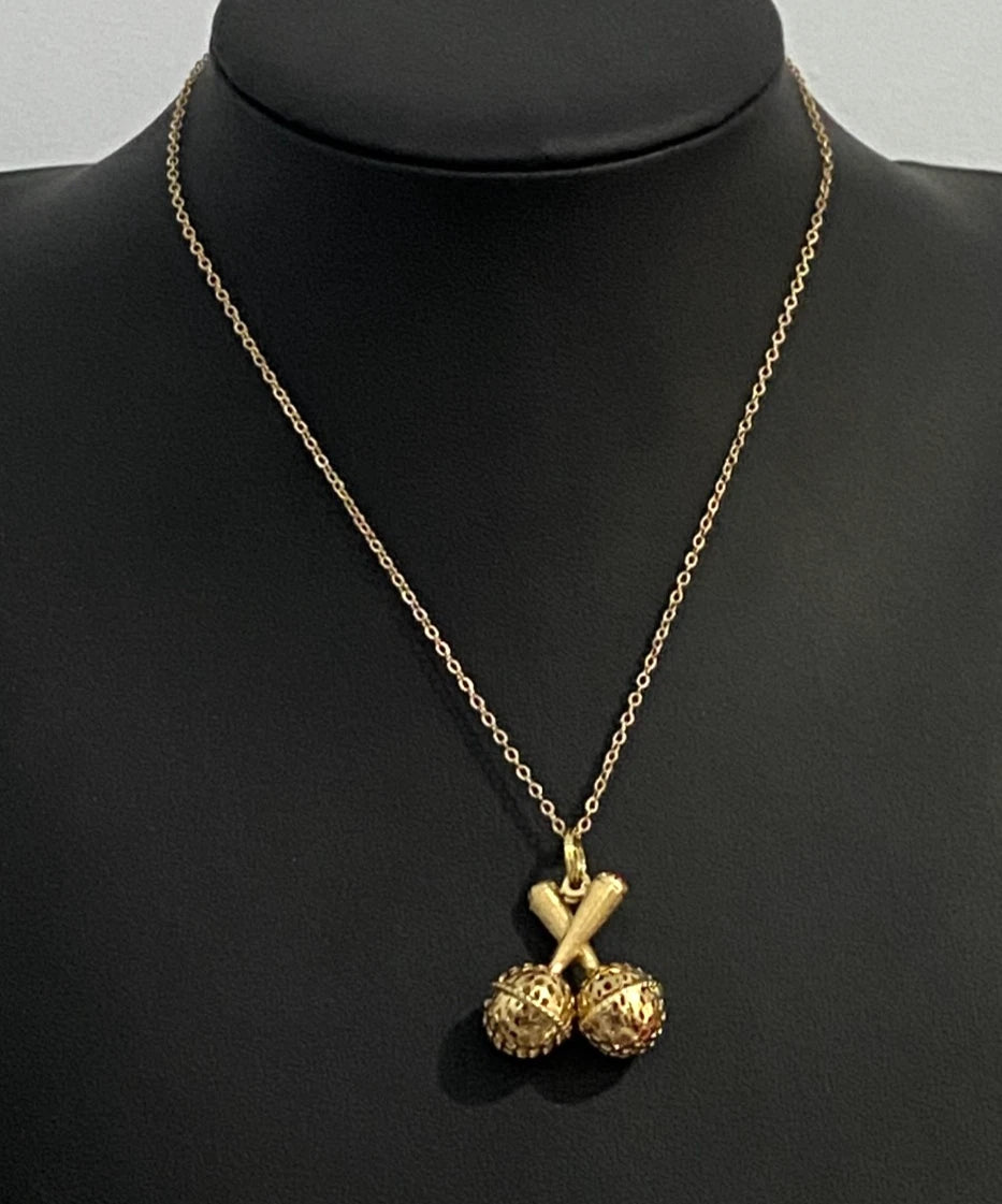 18K Yellow Gold Maracas Drop Pendant / Charm