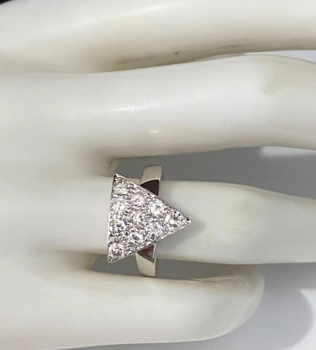 18K White Gold & 0.75CT Diamond Triangle Ring Size M - 6 1/4