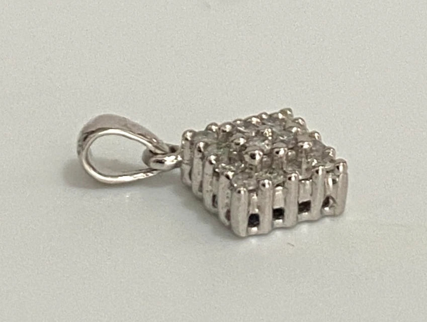 9K White Gold & 0.13CT Diamond Drop Pendant - 13mm High