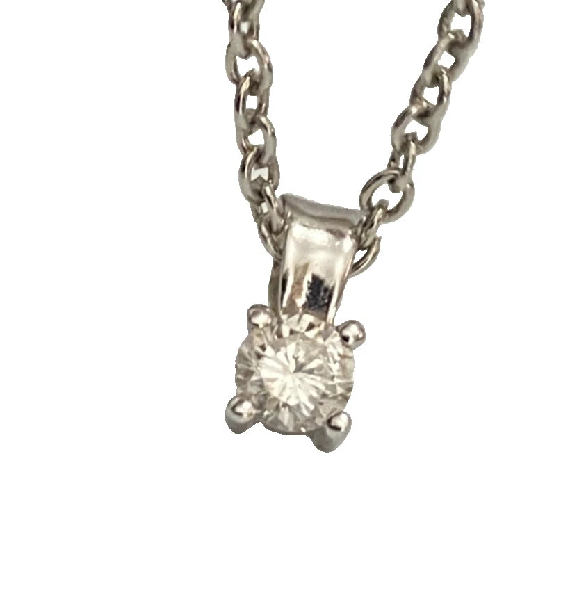 18K White Gold & 0.25CT Diamond Single Stone Pendant - 9.50mm