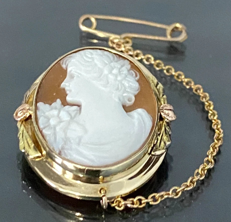Vintage 9K Yellow Gold Portrait Cameo Brooch / Pendant 28.50mm