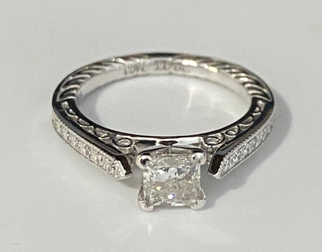 14K White Gold & 0.80CT GIA Diamond Engagement Ring Size J 1/2 - 5