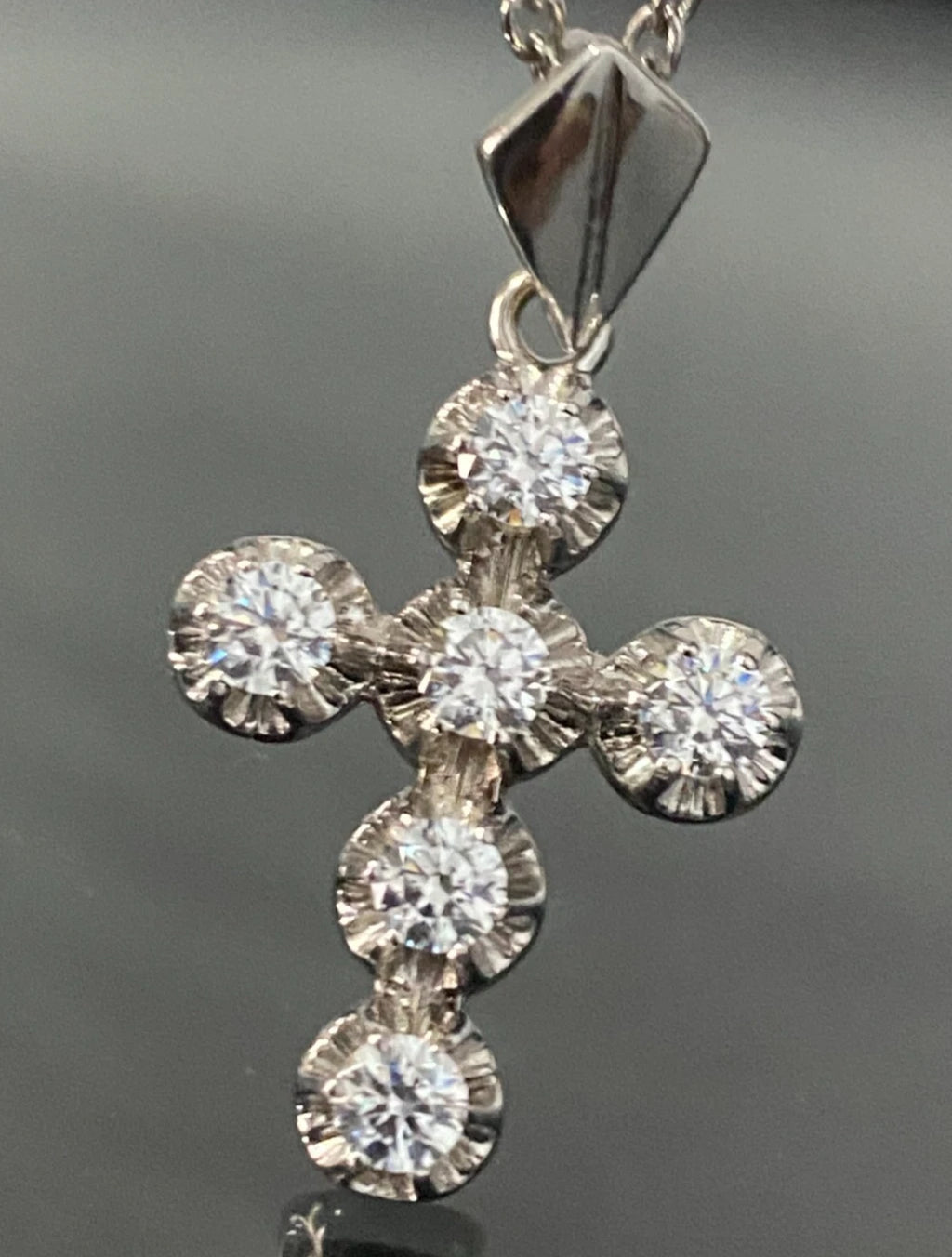 14K White Gold & Cubic Zirconia Cross Pendant 33.0 High
