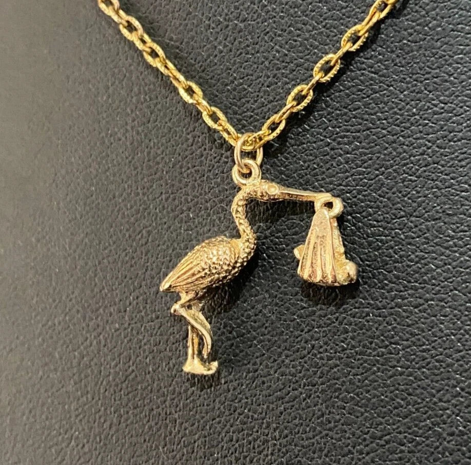 9K Yellow Gold Stork & Baby Charm Pendant 23.0mm high