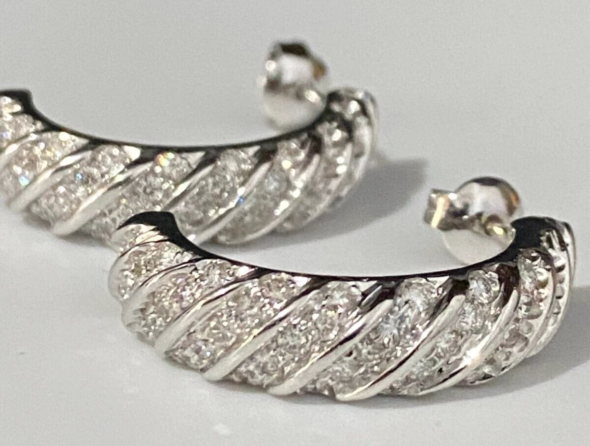 14K White Gold & 1.75CT Diamond Half Hoop Earrings 26.70mm high