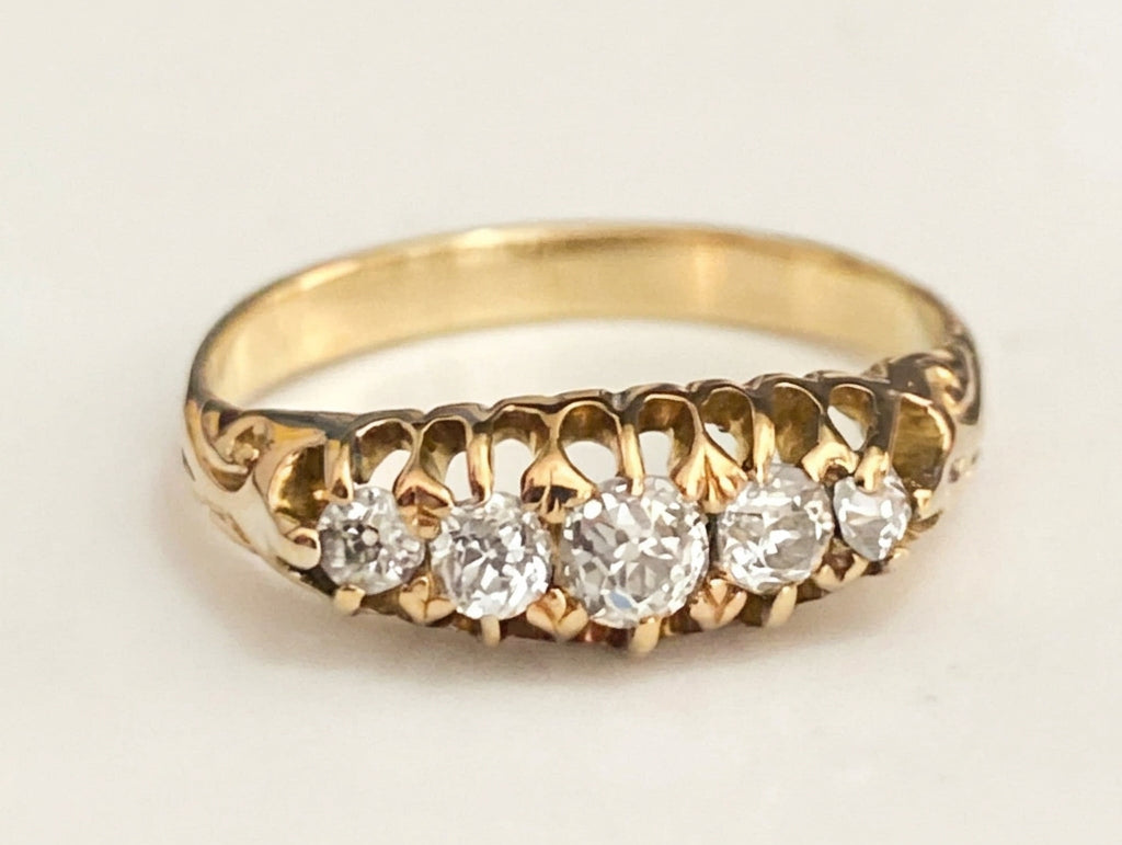 Antique 18K Yellow Gold W/ 0.50CT Diamond Five Stone Ring Size O (US 7.25)