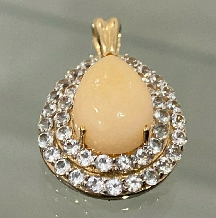 10K Yellow Gold W/ Orange & White Stone Pendant