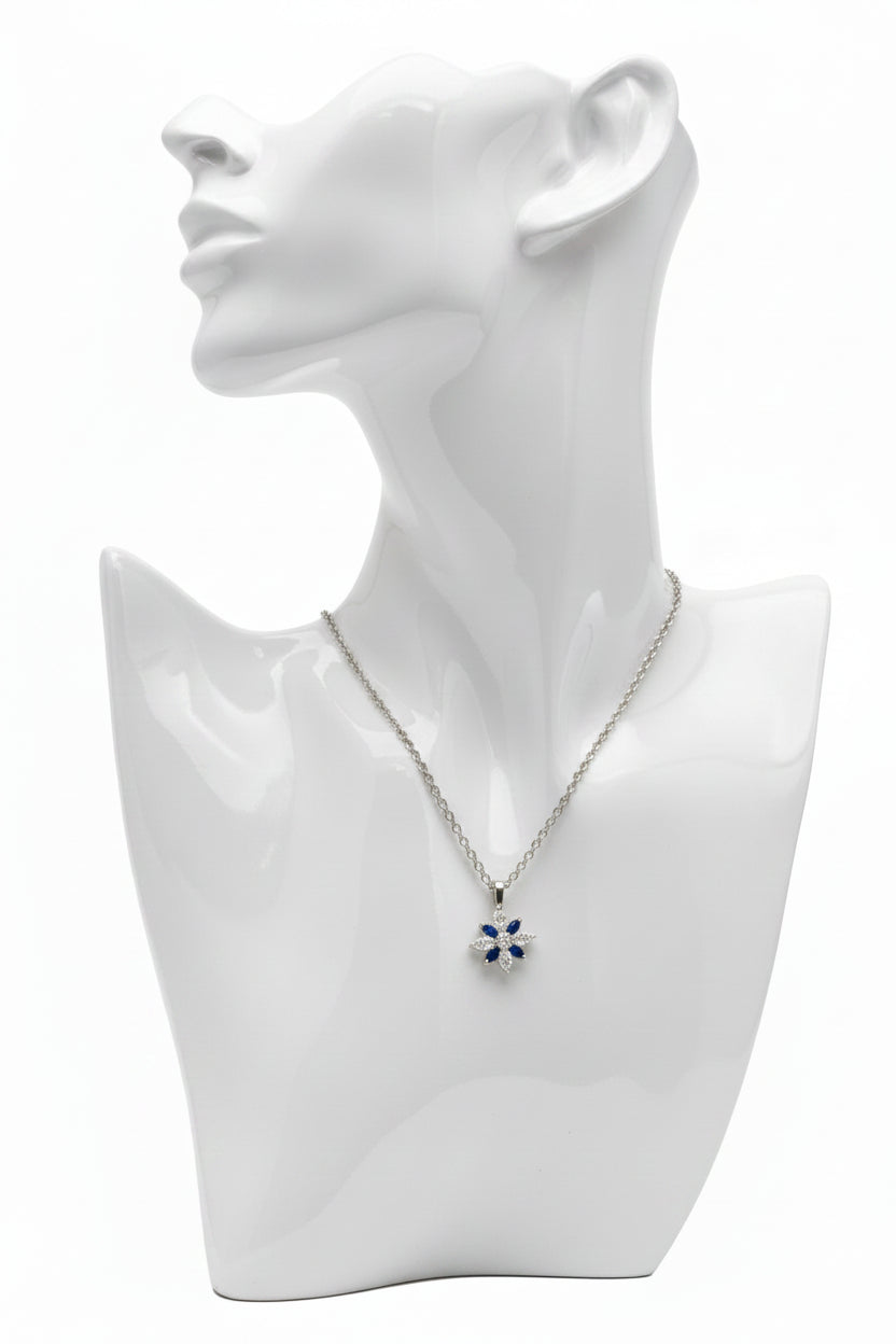 9ct White Gold Diamond & Sapphire Flower Pendant – 0.80ct Total Diamond Weight