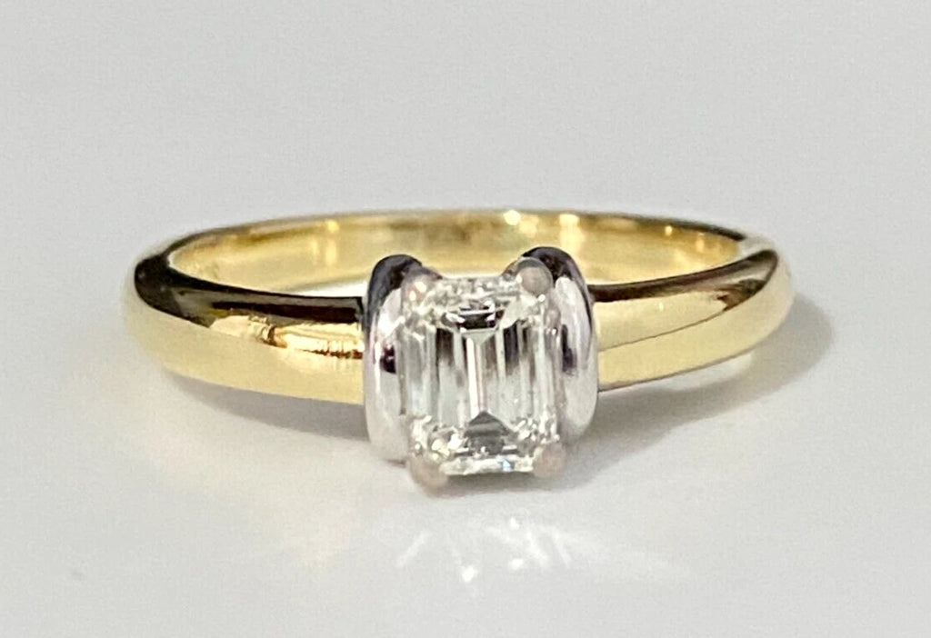 18K Yellow Gold & 0.50CT Emerald Diamond Engagement Ring Size L 1/2 - 5 7/8