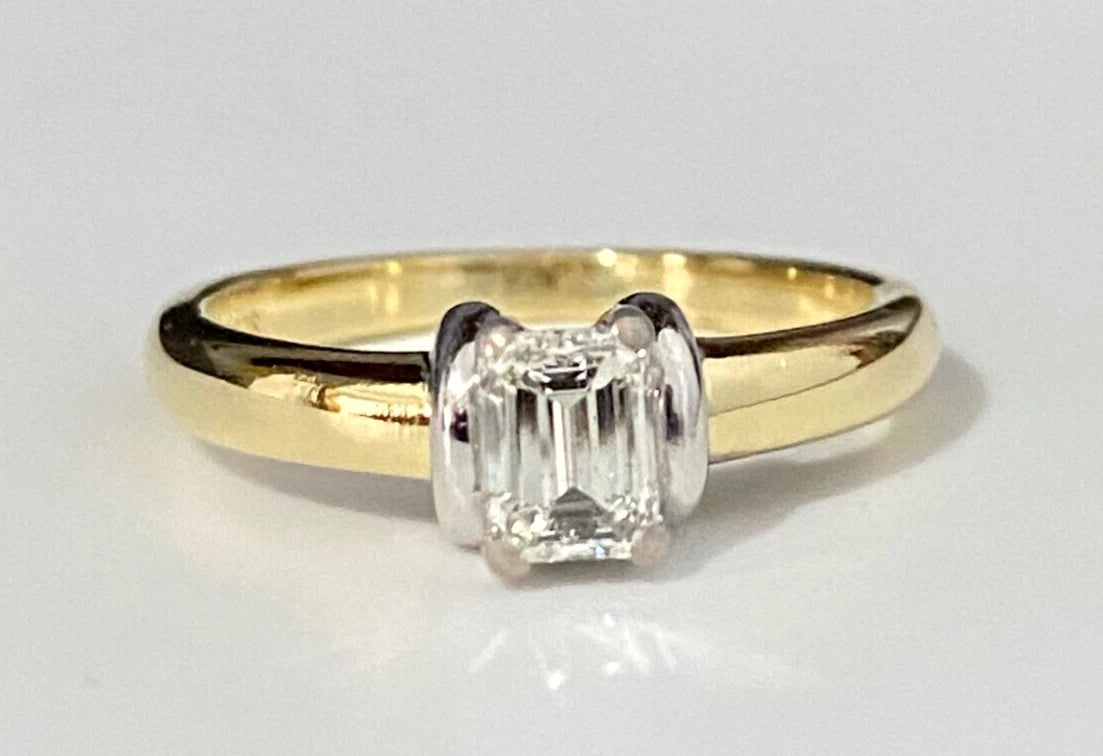 18K Yellow Gold & 0.50CT Emerald Diamond Engagement Ring Size L 1/2 - 5 7/8