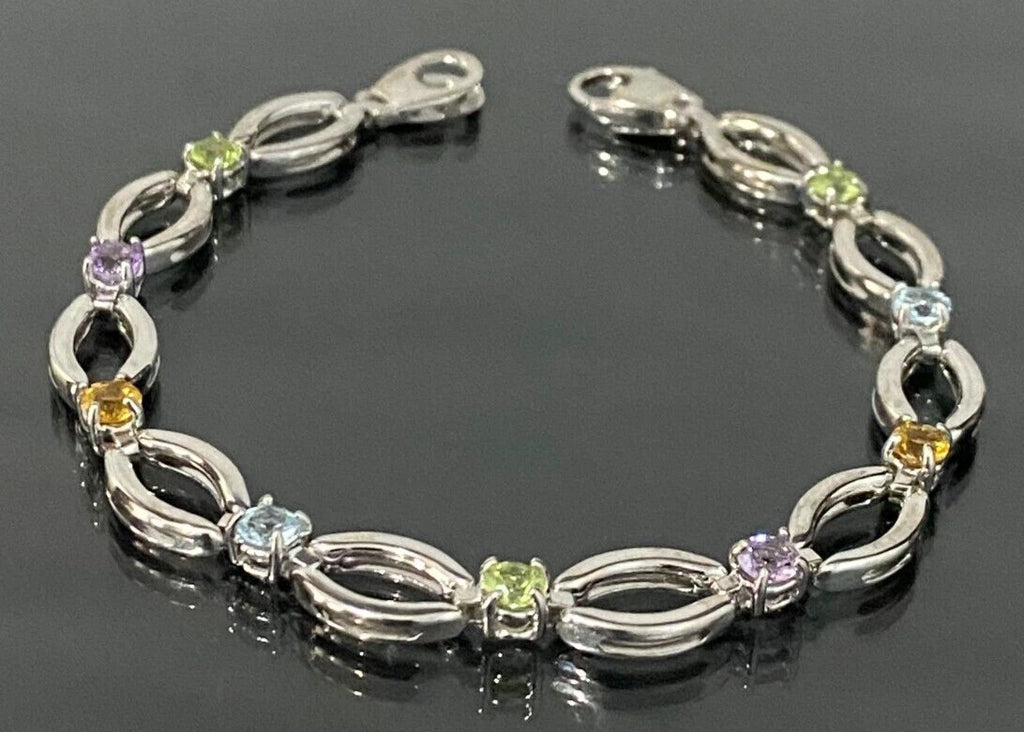 9K White Gold & Multi-Gemstones Bracelet 19cm