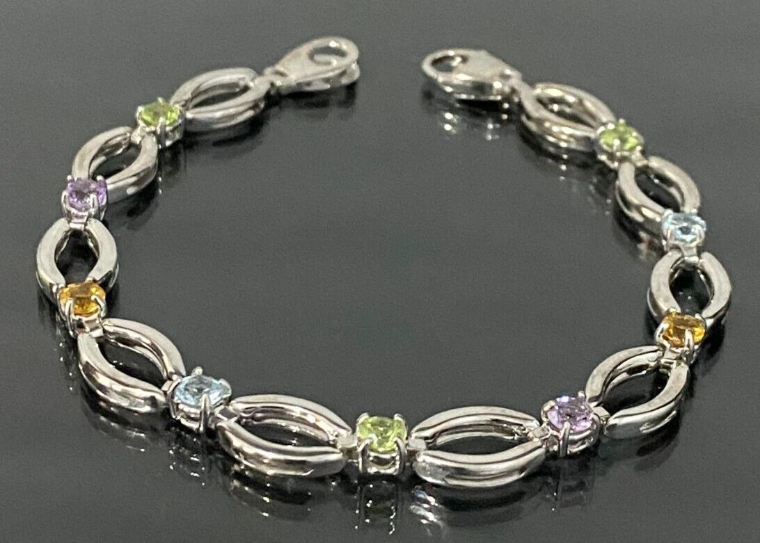 9K White Gold & Multi-Gemstones Bracelet 19cm