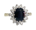 9K Yellow Gold W/ Sapphire & Diamond Cluster Ring Size P (US 7.75)