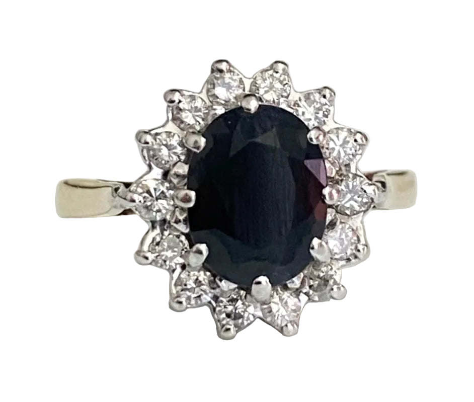 9K Yellow Gold W/ Sapphire & Diamond Cluster Ring Size P (US 7.75)