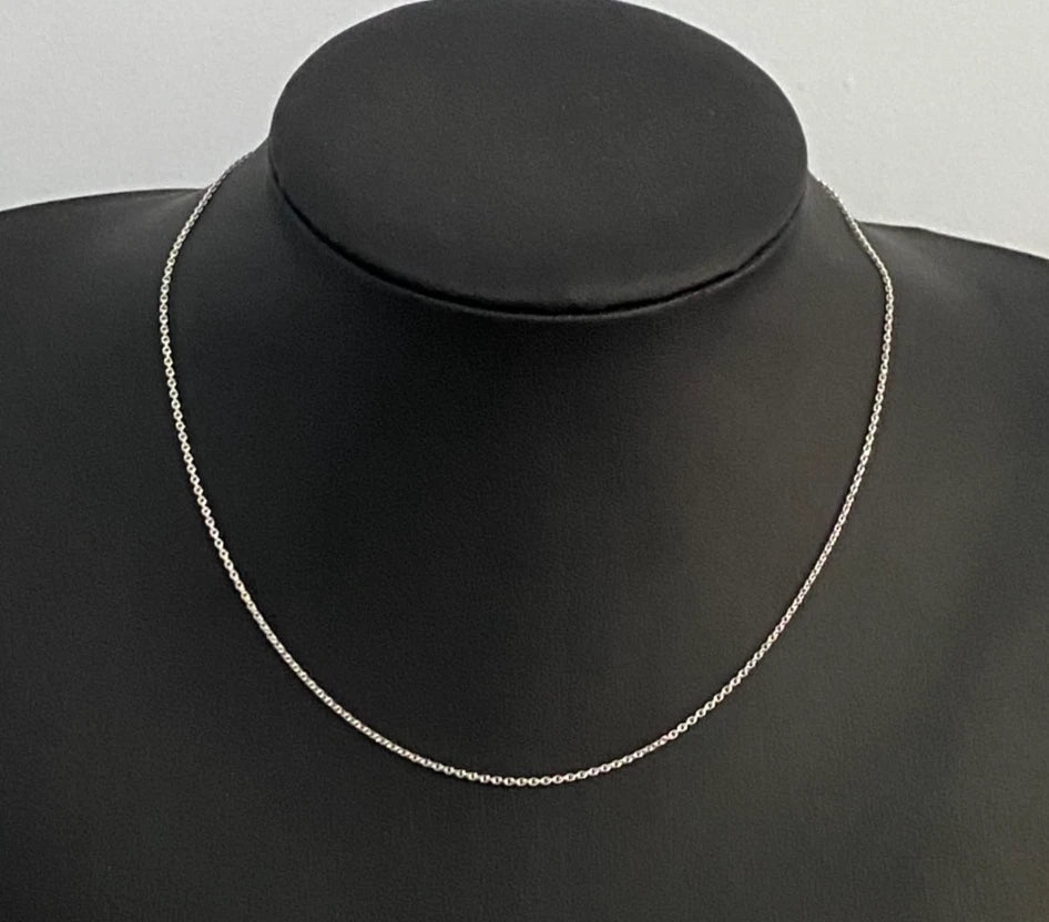 18K White Gold Short Cable Link Chain Necklace 40cm Long