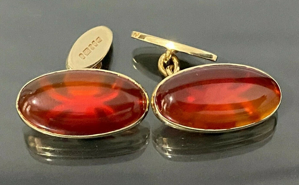 9K Yellow gold & Carnelian Cabochon Spider Shape Setting Cufflinks 11.24g