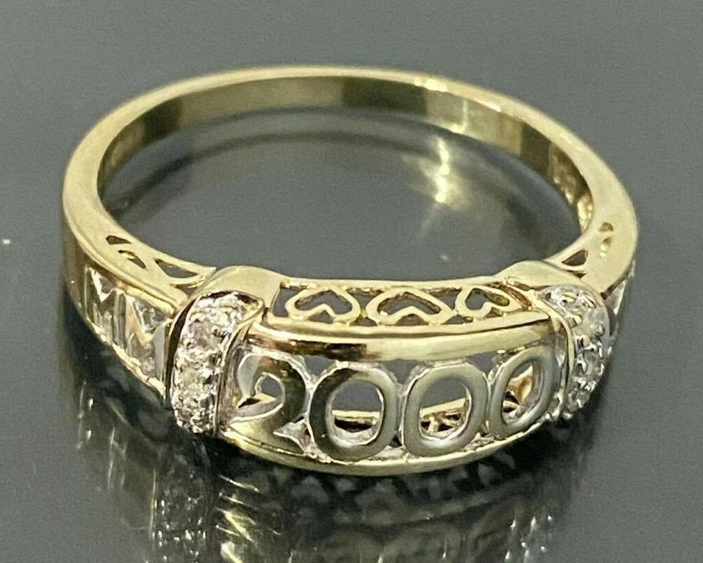 9K Yellow Gold & Diamond "2000" MILLENIUM Ring Size X - 11 5/8