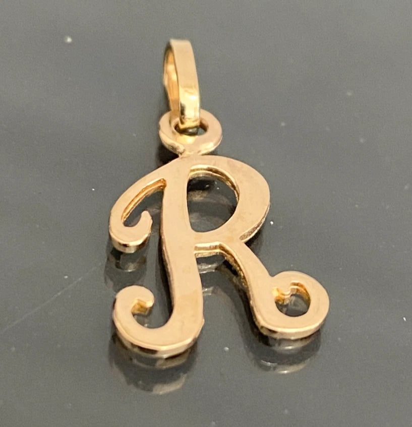 9K Yellow Gold Initial " R " Pendant / Charm - 23mm High