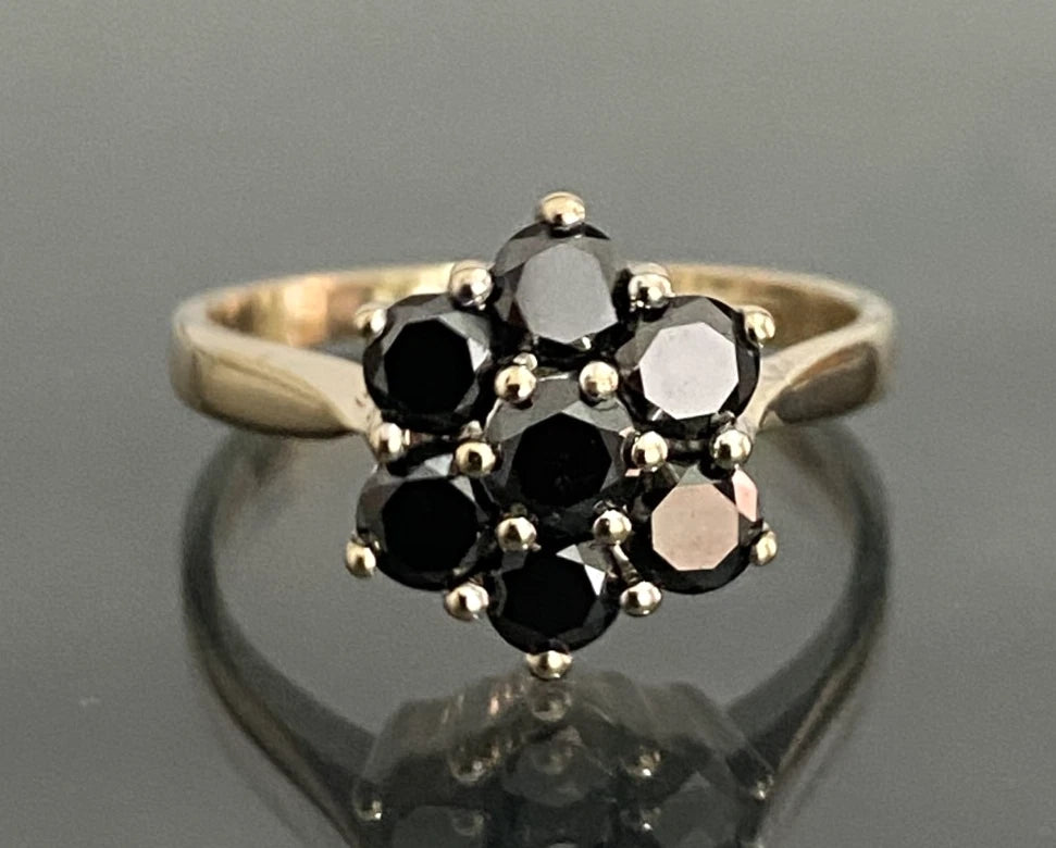 9K Yellow Gold 0.80CT Black Diamond Cluster Ring Size L (US 5.75)