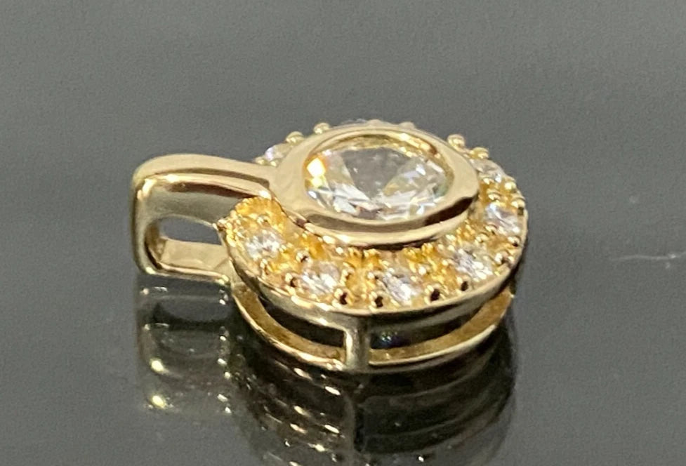14K Yellow Gold & Cubic Zirconia Halo Pendant