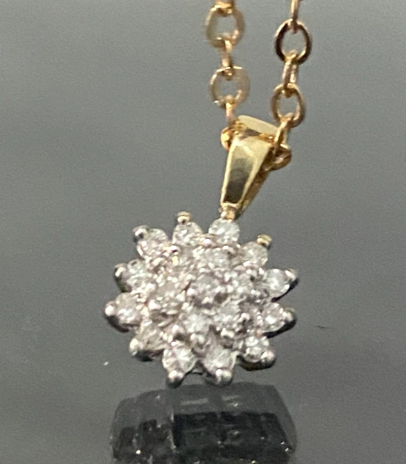 9K Yellow Gold & 0.15CT Diamond Cluster Pendant